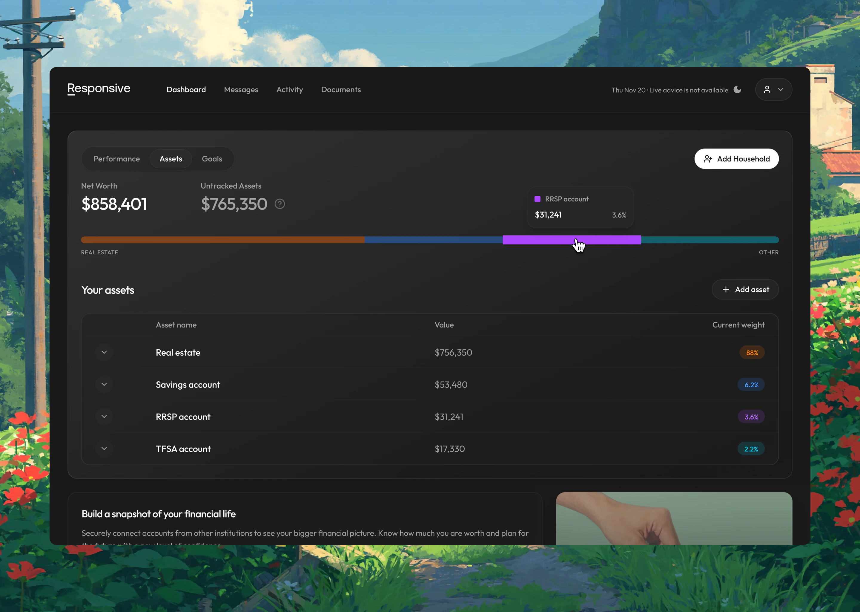 Responsive AI Dash — white-label investor platform, screen 2