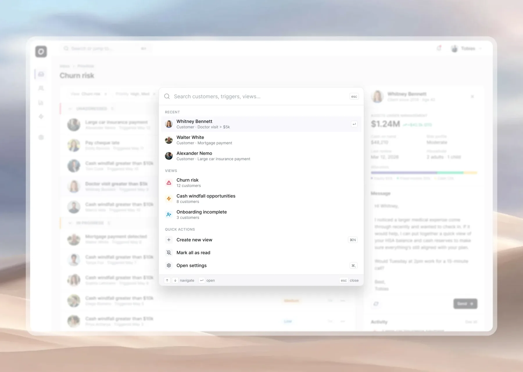 Responsive AI Prioritize — AI-powered financial advisor workflow, screen 2