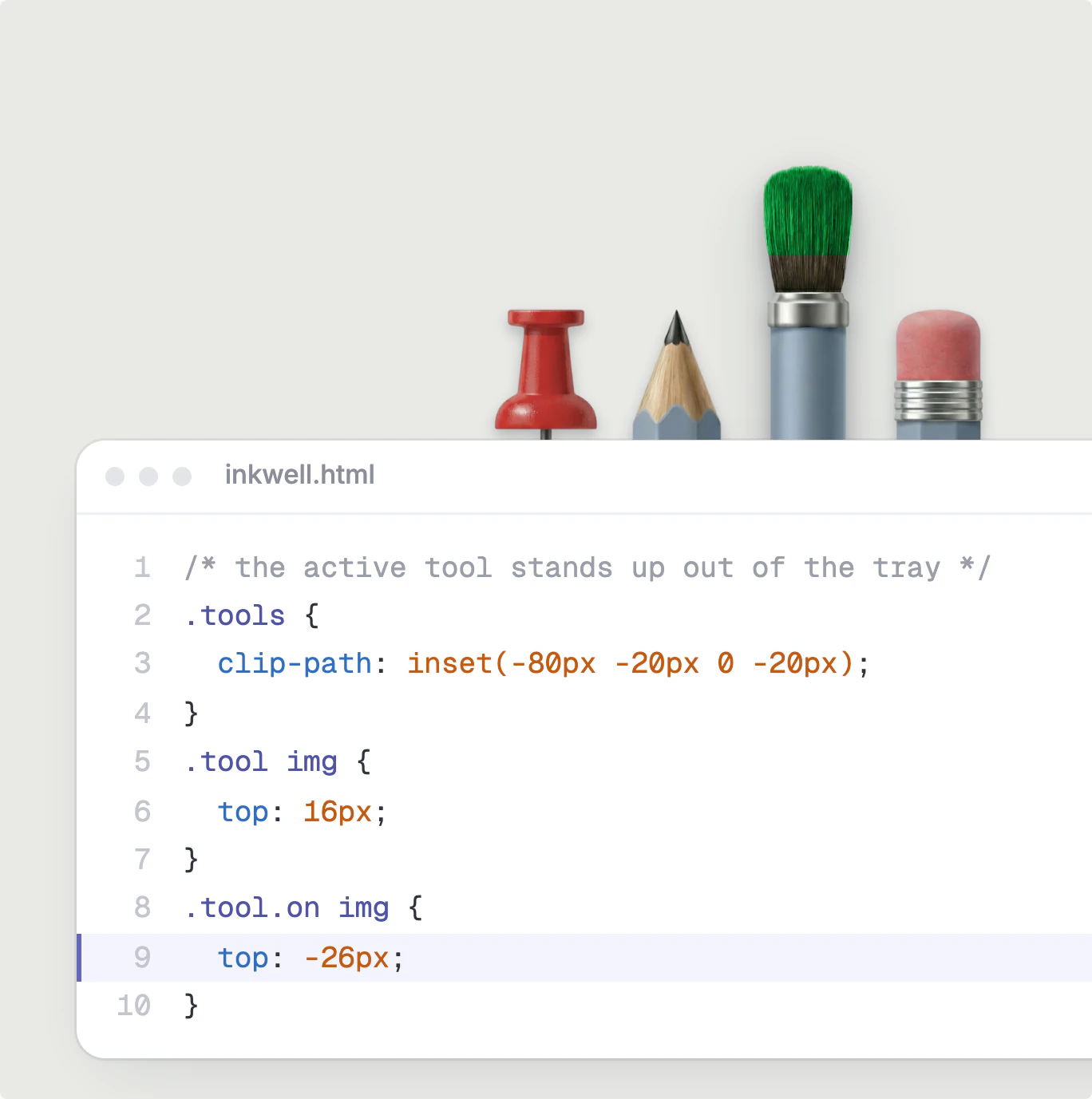 Inkwell’s drawing tools standing on the code that raises the active one